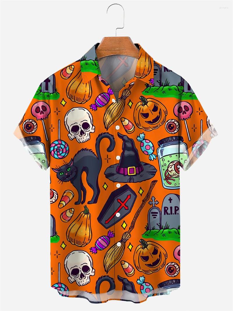 

Men' Casual Shirts Summer Men 3d Jack-o-Lantern Skull Print Short Sleeve Hawaiian Shirt Street Party Camisa Hombre, 12