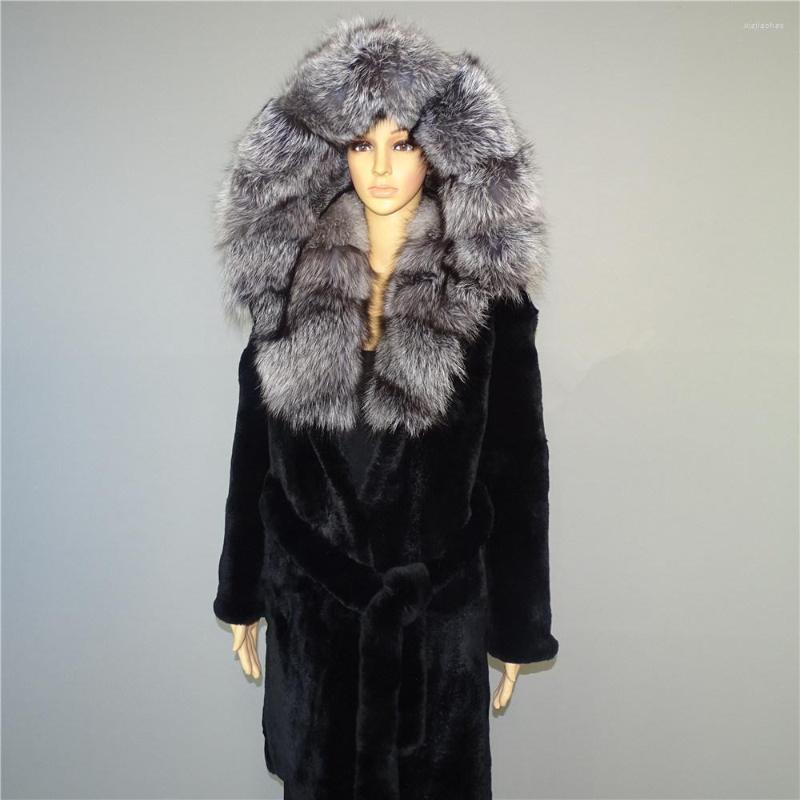 

Women' Fur Real Rex Coat Woman Big Hat Pocket 2022 Models Long 17, Black