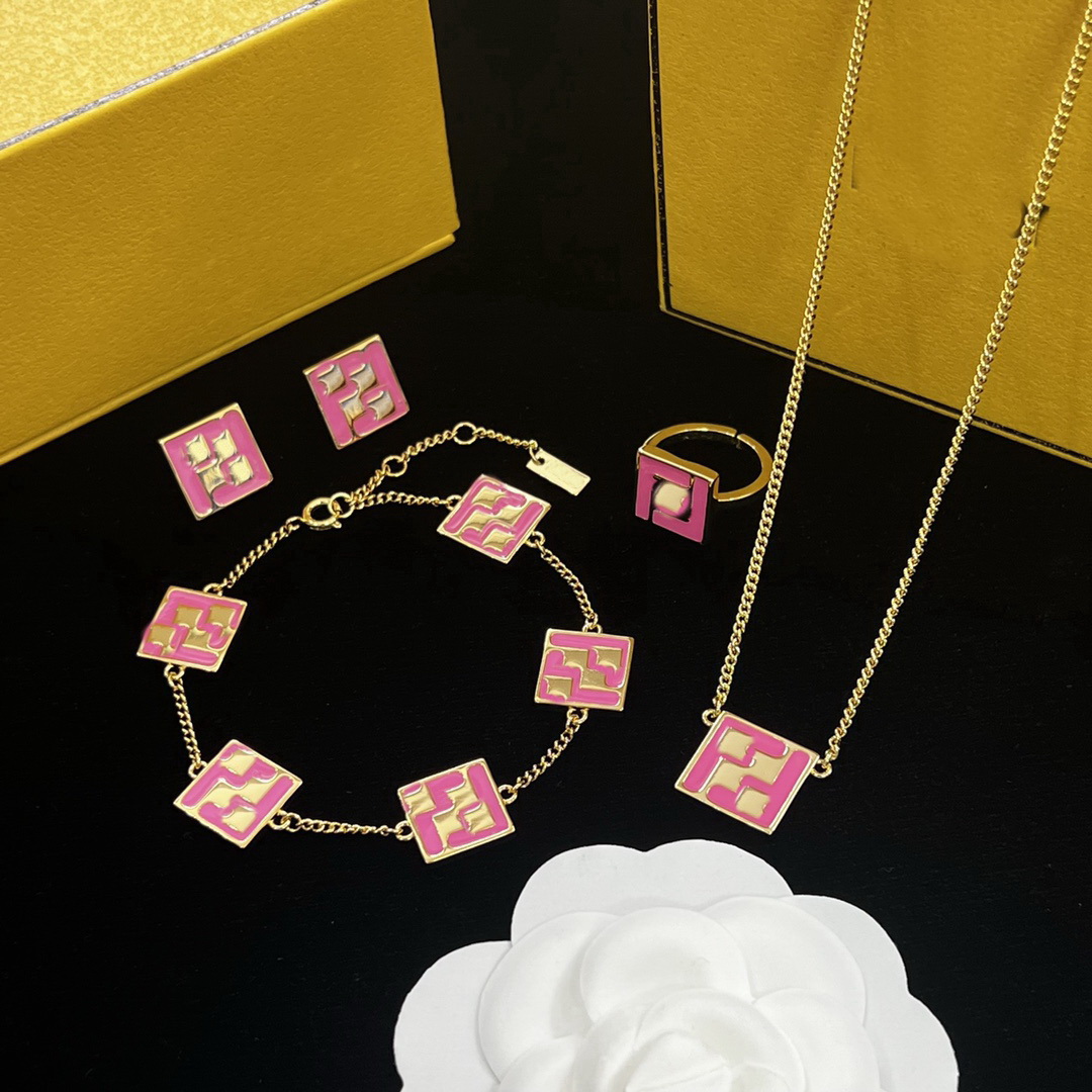 

Enamel Necklace Bracelet Earring Sets Lady Women Brass Engraved F Initials Letter Settings 18K Gold Designer Jewelry Birthday Festive Thanksgiving Gifts FS --0 2, Golden
