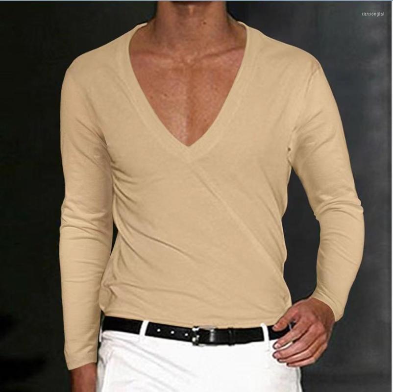 

Men's T Shirts Spring Autumn Men T-shirt V-neck Long Sleeve Sold Color Top Tee Fashion Casual Pullover Shirt For Clothing Streetwear, 003
