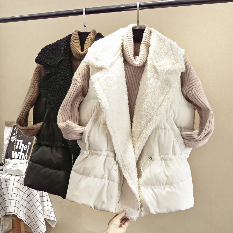 

Women' Vests Vest Women Lamb Wool Coat Sleeveless Thick Warm Short Gilet Jacket Female Autumn Winter Clothes Loose White Black Lady, Beige