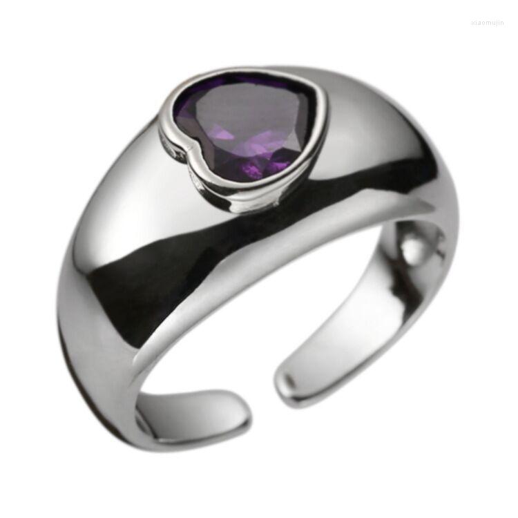 

Wedding Rings Korean Transparent Purple Love Heart For Women Lover Open Charm Finger Ring Valentine's Day Gifts Jewelry 2022