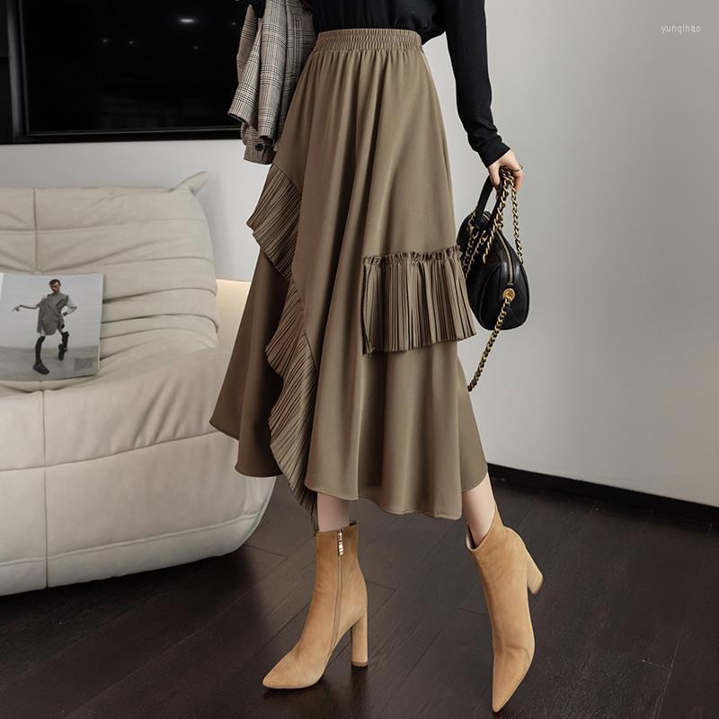 

Skirts Casual Dress Female 2022 Spring Irregular Stitching Cake Skirt Ruffled Mid-length High Waist Thin A-line, Black