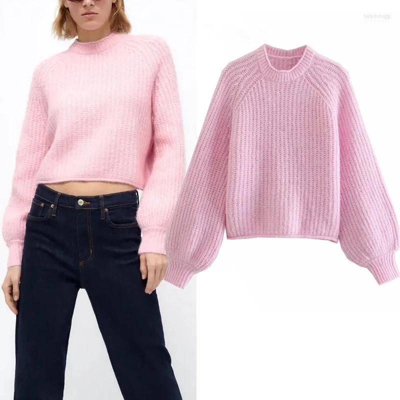 

Women' Sweaters Women' Woman 2022 Pink Knitted Sweater Autumn Pullovers O Neck Long Sleeve Loose Female Elegant Short Warm