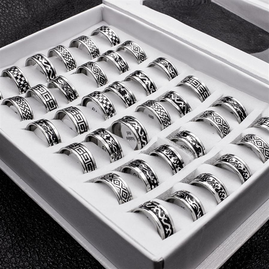

20 Pieces Mix Style Boho Stainless Steel Men Ring Men Anillos Fashion Width 8mm Bulk Punk Rings Jewelry for Women anillos mujer243K