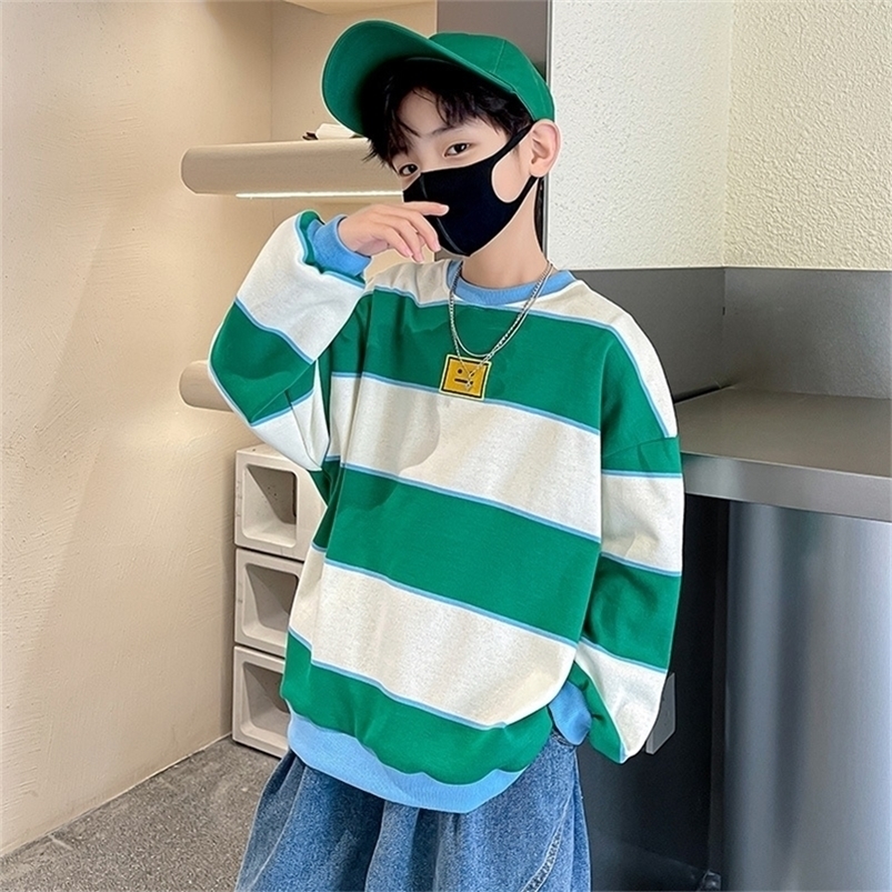 

Pullover Boys Spring Fashion Contrast Color Striped Sweatshirt Kids Casual Sport Tops Children Long Sleeve Clothing 3 5 9 10 12Y 221010, 1pcs tops