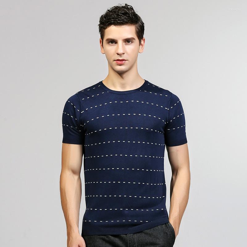 

Men's T Shirts Summer Mens Slim Fit Thin T-shirt Short Sleeve Striped Knitted Sweater Male Business Casual Blue Man Tops Tees High Quality