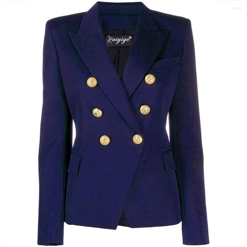 

Women' Suits Euro-American Fashion Quality 2022 Designer Jacket Women' Classic Double Breasted Metal Lion Button Suit Coat External, Black