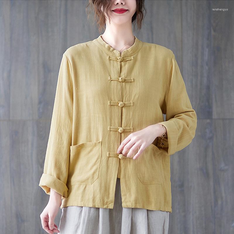 

Ethnic Clothing Chinese Style Tang Suit Shirt Cotton Linen Top Zen Tai Chi Women Vintage China Traditional Loose Casual Blouse