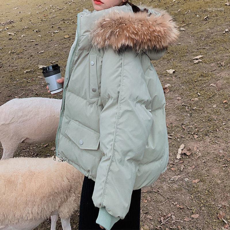 

Women' Down Women Winter Jacket Female Korean Style Thick Cotton Padded Clothes Hooded Casual Loose Vintage Warm Overcoat Fashion Coat, Black