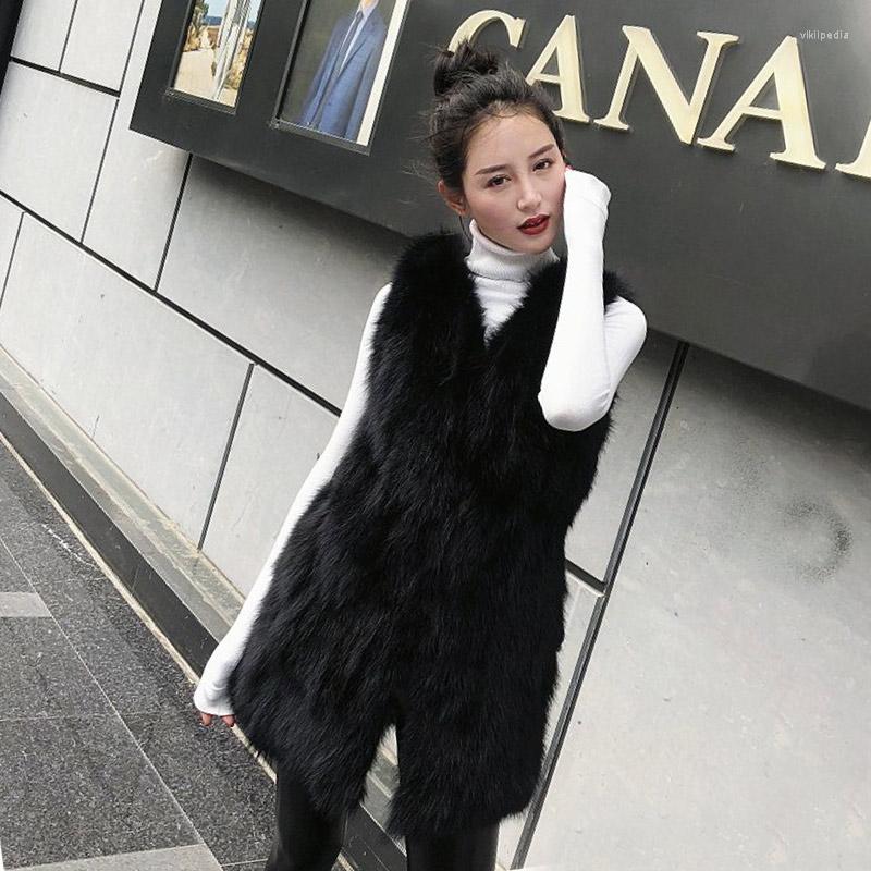 

Women' Vests Winter Casual Natural Real Fur Vest For Women Sleeveless Jacket Gilet Bodywarmer Thick Warm Streetwear, 65cm