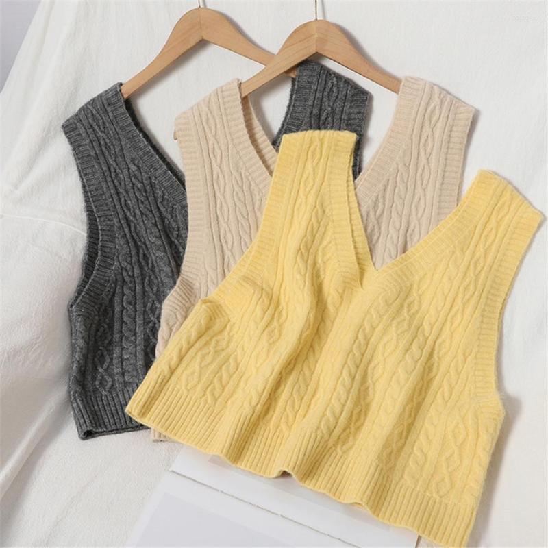 

Women's Vests 2022Korean Fashion Women Sweater Sleeveless V-Neck Stretchy Loose Pullovers Winter, Black
