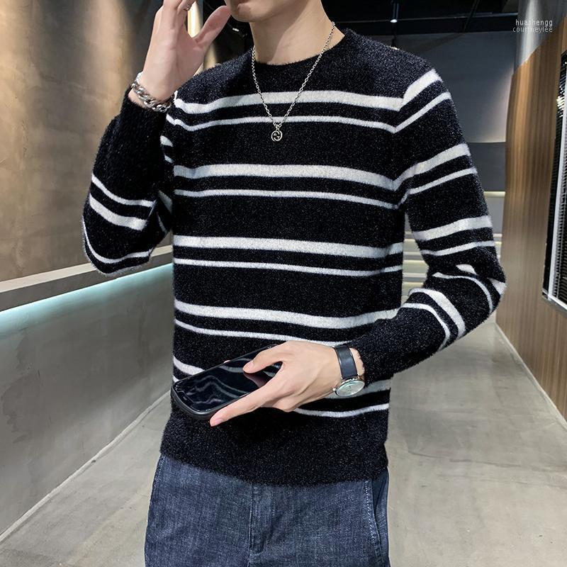 

Men's Sweaters Men's Sweater Crewneck Warm Cotton Classic Pullover Striped Casual Slim Fit Winter Autumn Knitted Christmas For Men, Black stripe sweater