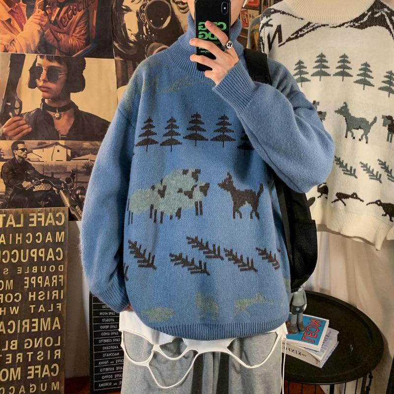 

Men's Sweaters 2022 Winter Cartoon Warm Sweater Men High Neck Pullover, Blue