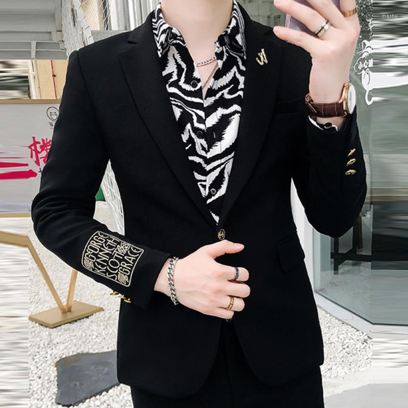 

Men's Suits Gold Letter Embroidery Blazer Men 2022 Korean Style Slim Fit Hombre Stage Male Terno Masculino Prom Suit Jacket, Only blazer white