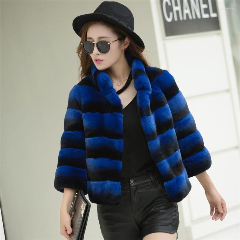 

Women' Fur Real Rex Coat Woman Chinchilla Short 2022 Models Blue And 30, Red