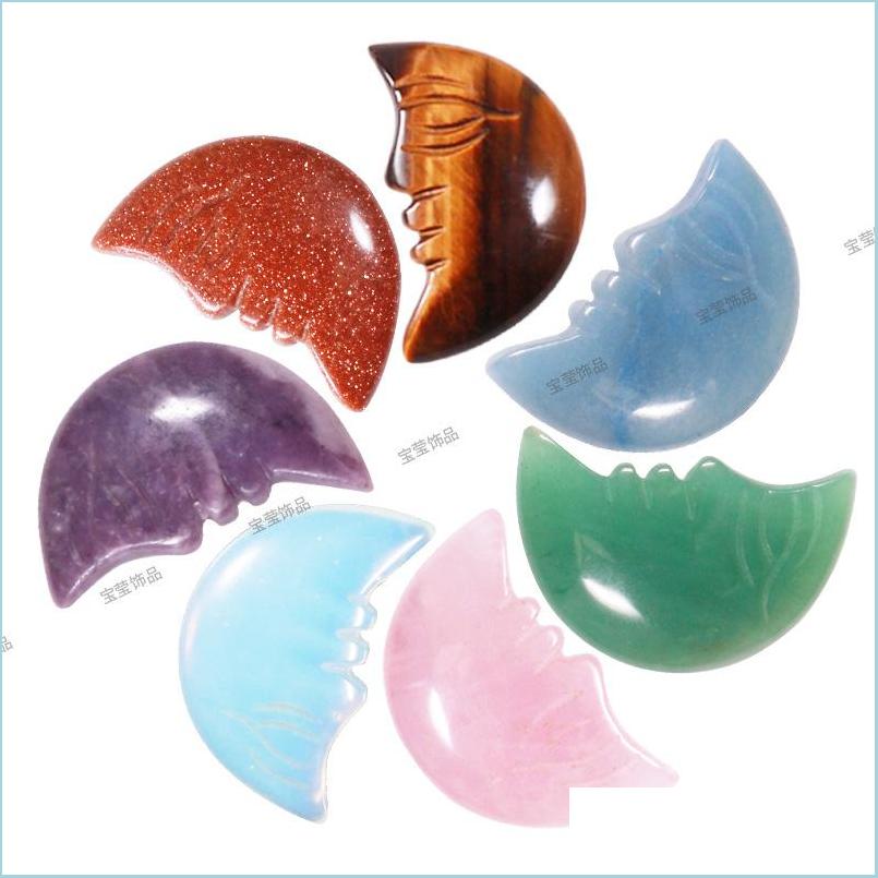 

Stone Crescent Moon Face Ornaments Natural Rose Quartz Turquoise Stone Naked Stones Decoration Hand Handle Pieces Diy Necklace Access Dhirb