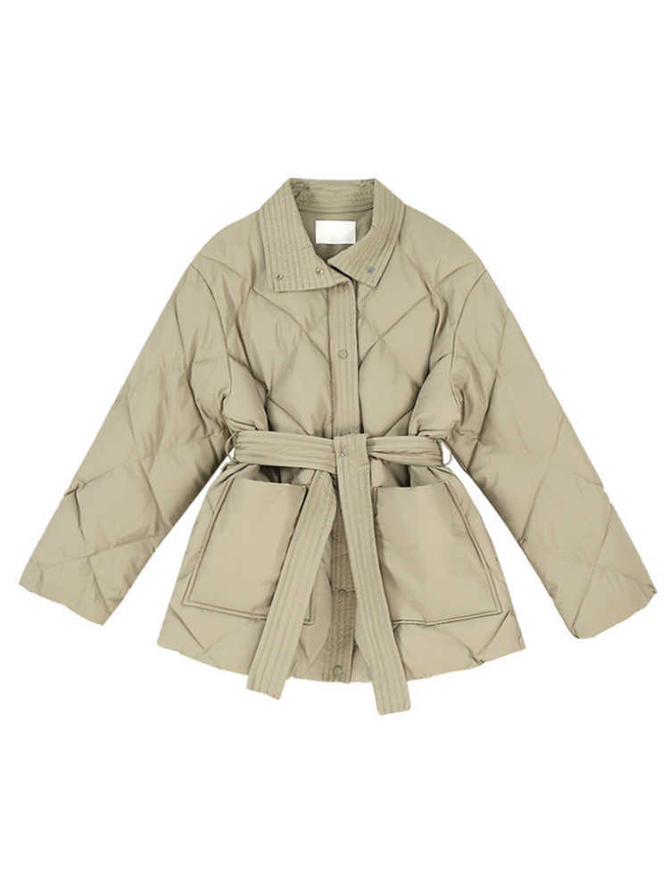 

Women's Down Parkas Winter Thick Cotton Padded Coats Women Single-breasted Lace-up Female Chic All-Match Parkas Turn-down Collar Jackets Office Lady T221011, Khaki
