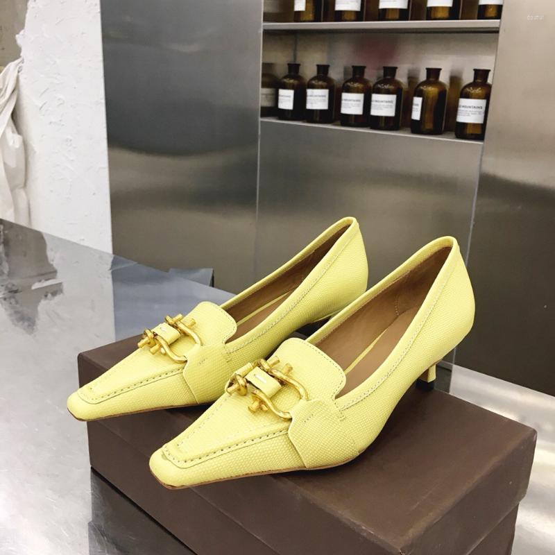 

Dress Shoes Neon Women Metal Buckle Stiletto Square Toe Low Heel Ladies Office Formal High Heels Lizard Pattern Genuine Leather, Picture shown