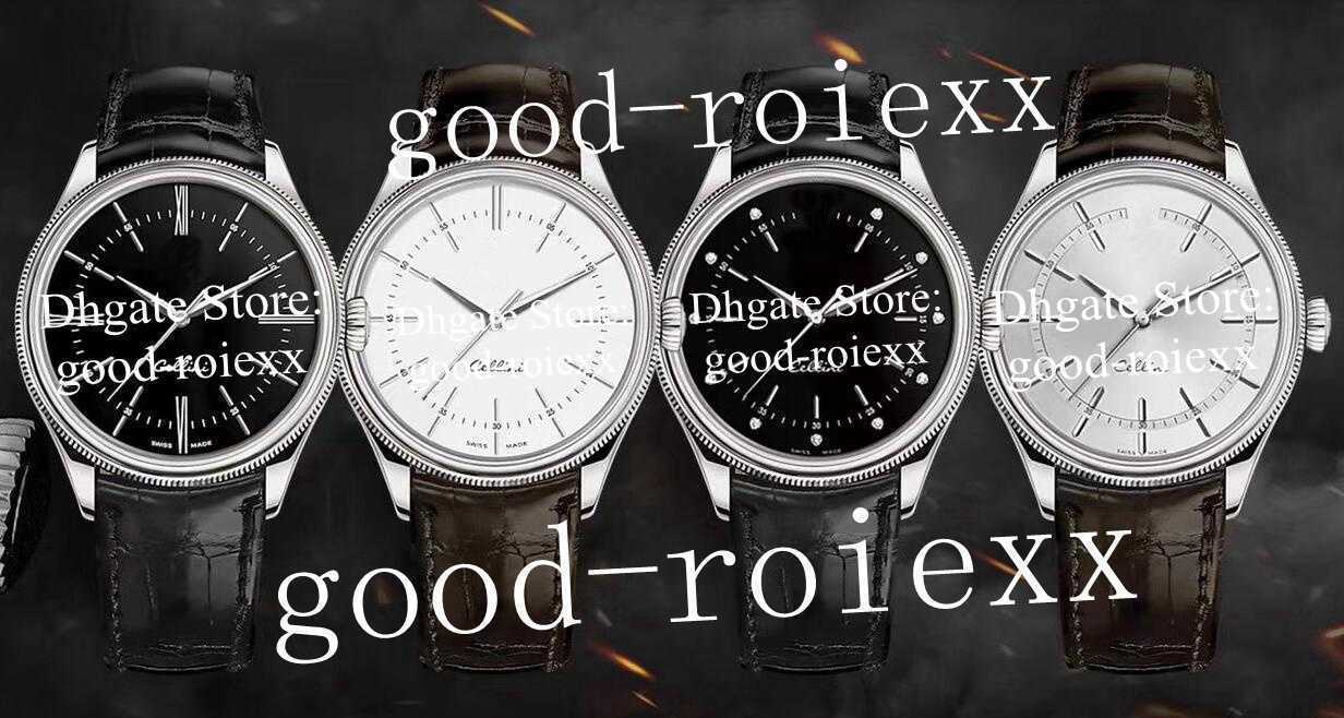 

Top Leather Band Watches Mens Automatic Cal.3132 Movement GMF Watch Men White Black Silver Dial Cellini 50509 Crystal Steel 28800 vph GM