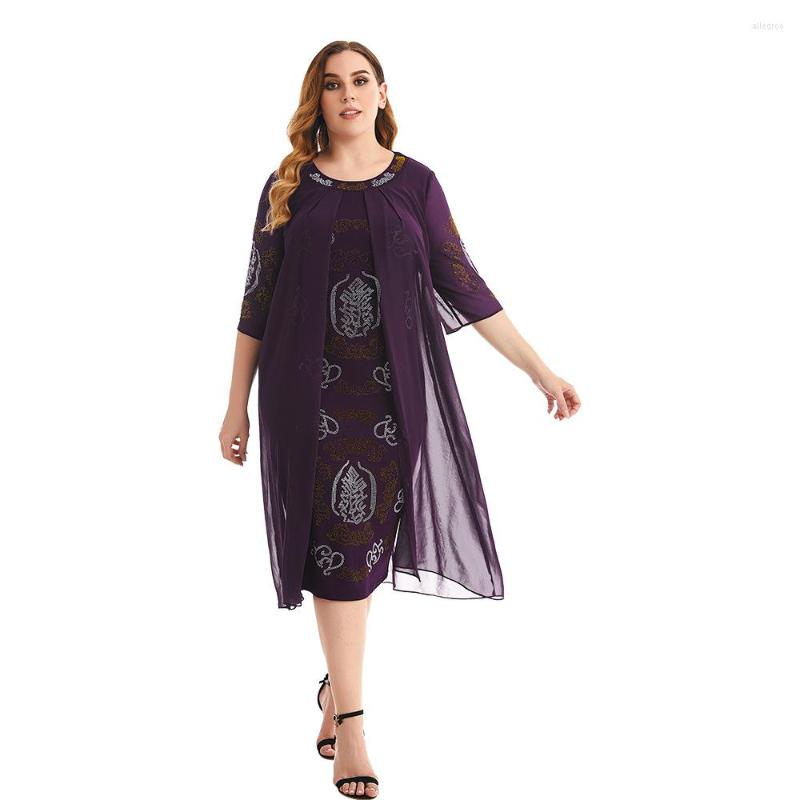 

Casual Dresses Women's Elegant Chiffon 2022 European And America Fashion Women Outfit Plus Size Dark Green Dress Vestidos Femme, Purple
