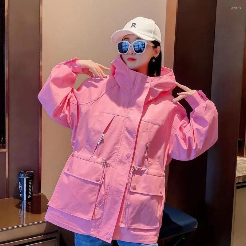 

Women's Trench Coats 5 Color Loose Windbreaker Women's Spring Autumn Long Sleeve Hooded Female Adjustable Waist All-match Casual, Black