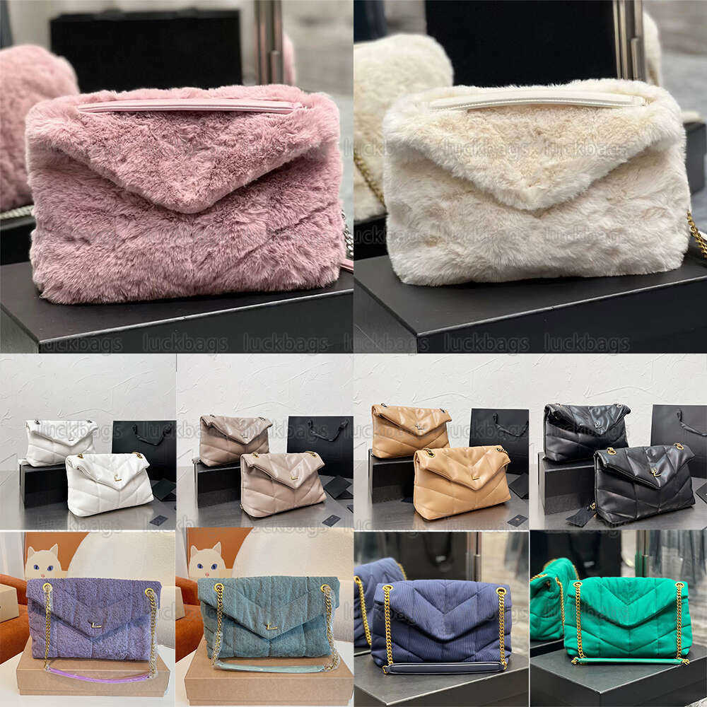 

Loulou Puffer Medium Chain Bags Quilted Lambskin Tote Shearling Pouch Denim Crossbody Bags Women Nubuck Leather Messenger S77H, 24/29cm