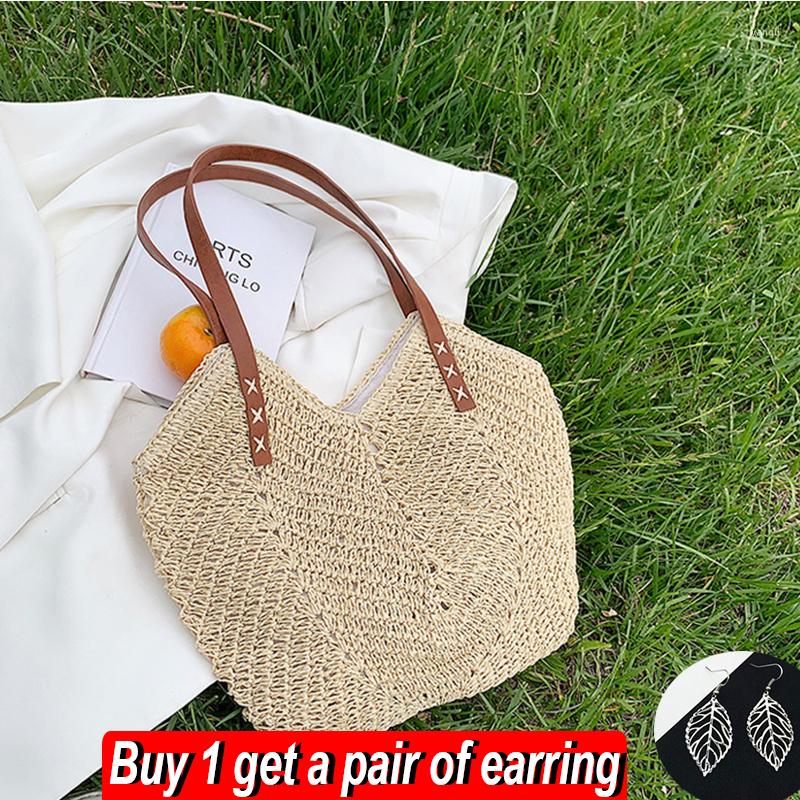 

Evening Bags Summer Straw Bucket Bag Women Vacation Rattan Tote Large Capacity Shoulder Beach Woven Handmade Handbag Travel Bolsa, Beige