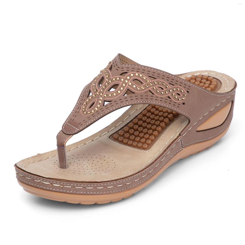 

Sandals Summer Women Slippers Shoes 2022 Flip Flop Soft Casual Beach Slip-On Massage Solid Color Wedge Chaussure Femme, Beige