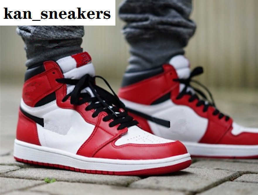 

Jumpman 1 MID GS CHICAGO Basketball Shoes White/Gym Red-Black full-grain leather Trainer Grade School GYM Sports Shoes With Original Box