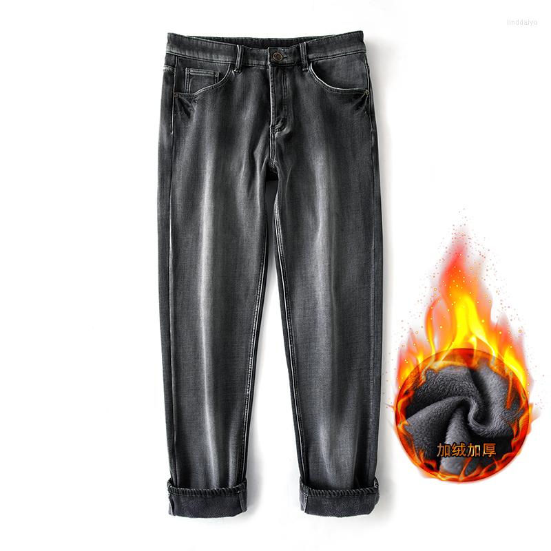 

Men's Jeans 2022 Winter Men's Warm Business Casual Elasticity Thick Slim Denim Pants Brand Trousers Black Plus Size -40, 019-vintage