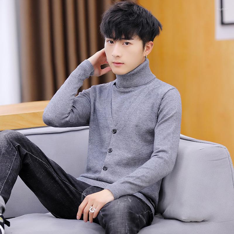 

Men's Sweaters Fashion Winter Thick Sweater Pullover Men Mens 2022 Turtleneck Clothes Fake Two Pieces Blue Black Single Breasted, Picture shown