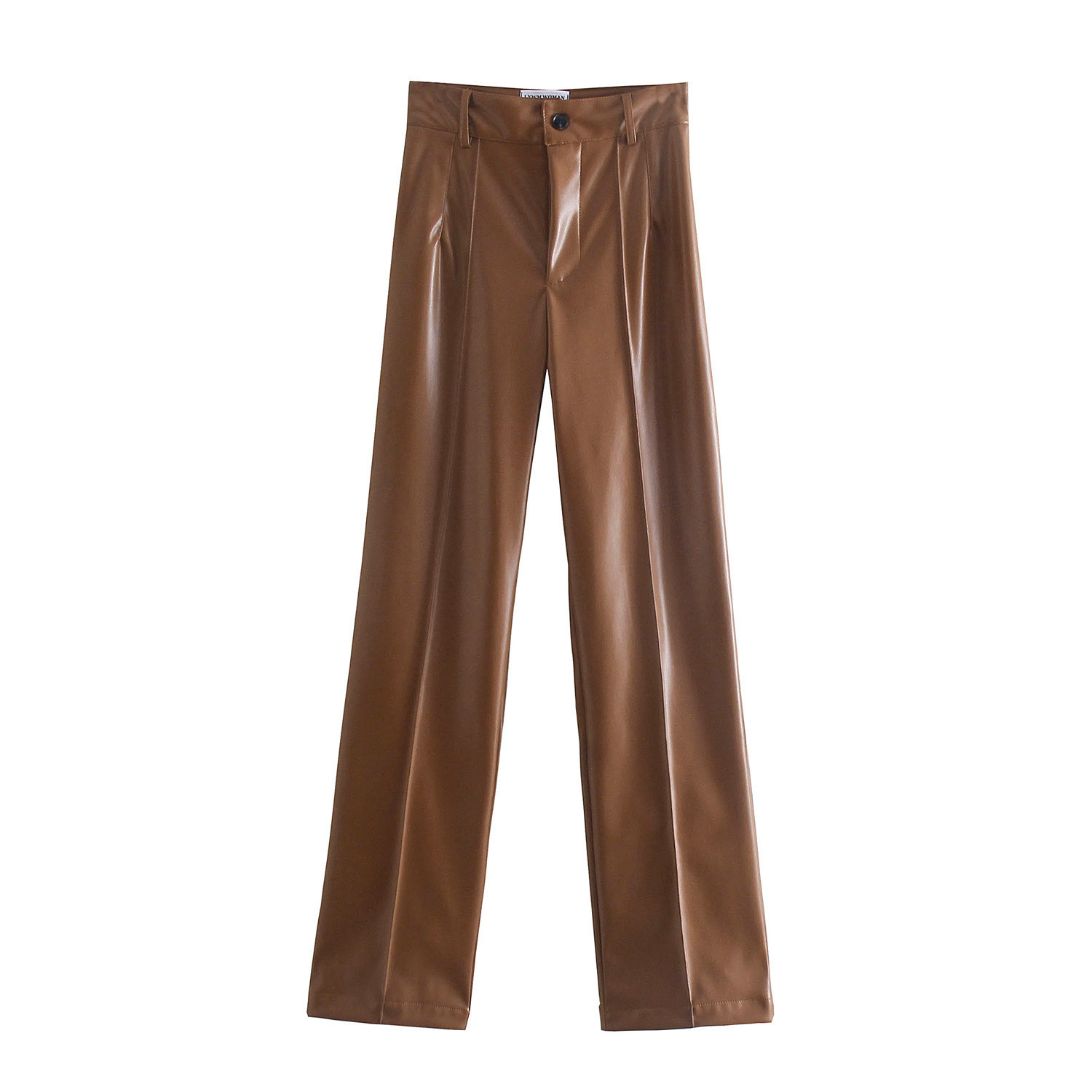 

Women's Pants Fashion Faux Leather Straight Vintage High Waist Zipper Fly Female Trousers Mujer 221011, R60-4