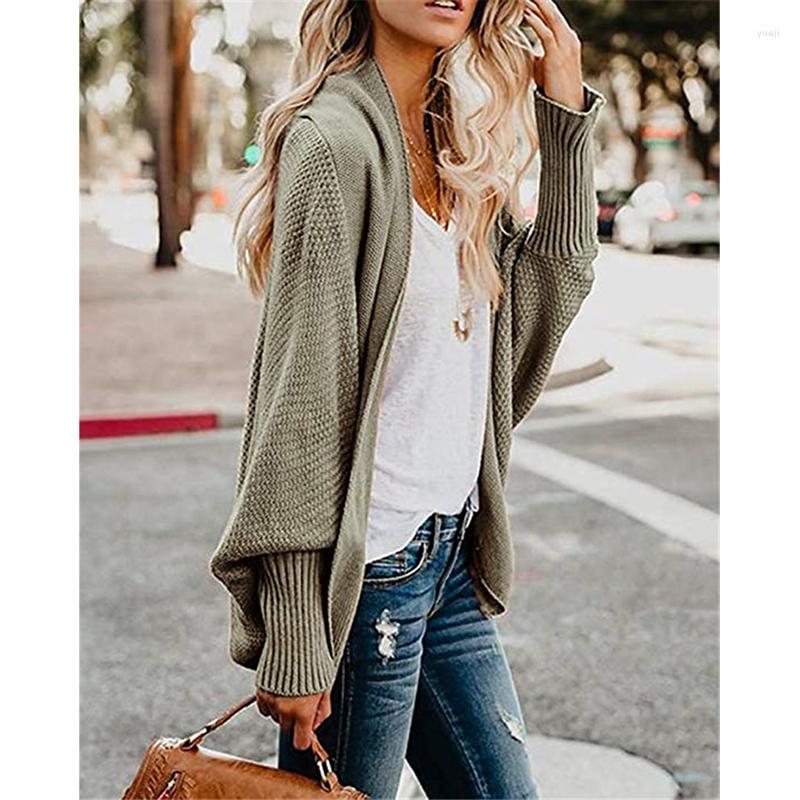 

Women's Knits T977 Winter Women Knitting Sweater Solid Color Batwing Sleeve Elegant Casual Multi-Color Slash Neck Daily All-Match Cardigan, T977 dark grey