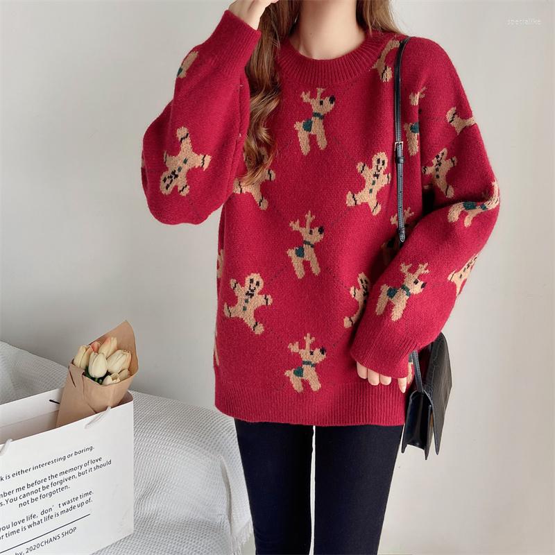 

Women's Sweaters Christmas Cartoon Sweater Women For Winter Knitting O-Neck Long Sleeve Pullovers Casual Oversized Loose Jumpers YOU1565, Green