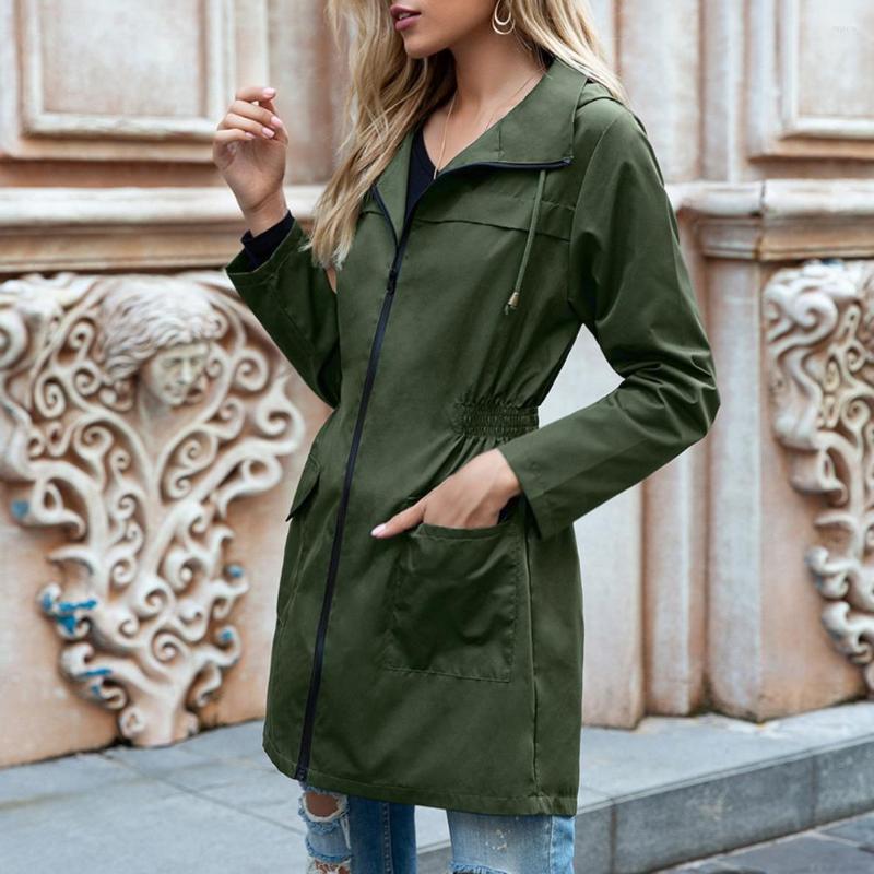 

Women' Trench Coats Outdoor Jacket Trendy Cardigan Drawstring Coat, Black