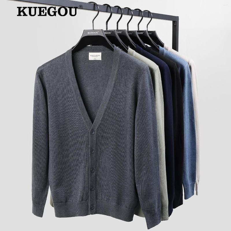

Men's Sweaters KUEGOU 2022 Autumn V-Neck Cardigan Man Soft Knitted Sweater High Quality Slim Fit Buttons Gentleman Cotton Acrylic 333, Gray
