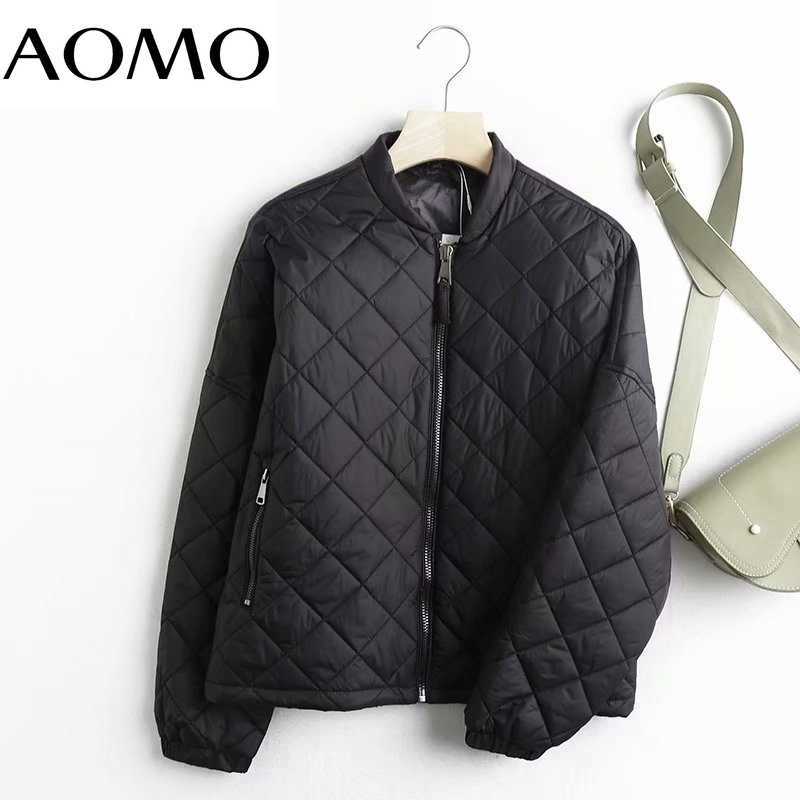 

Women's Down Parkas AOMO Women High Quality Solid Oversize Thin Parkas Cotton Jacket Long Sleeve Female Black Padded Overcoat 4C86A T221011