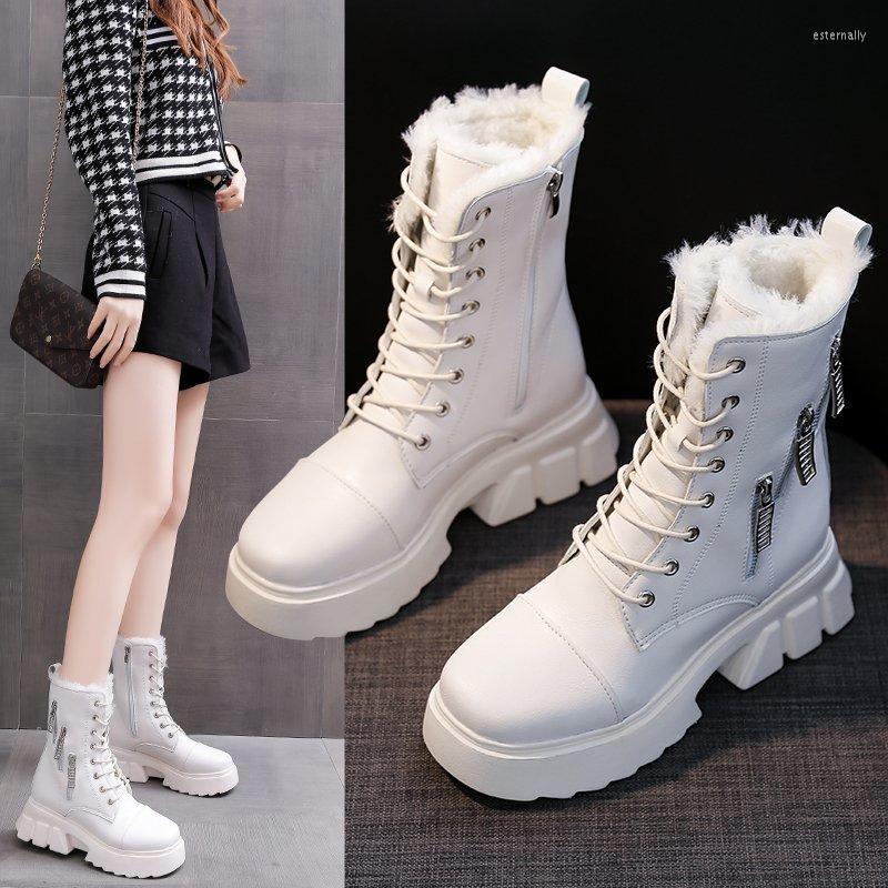 

Boots Women's Snow Beige Plush Warm Fur CASUAL Sports Shoes Ankle Platform Thick Bottom Lace Up Winter