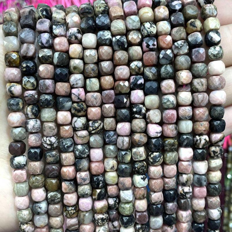 

Beads Faceted Natural Stone Cube Geometry Gemstones Black Lace Rhodonite Spacer For Jewelry Making DIY Bracelet Accessories 5mm