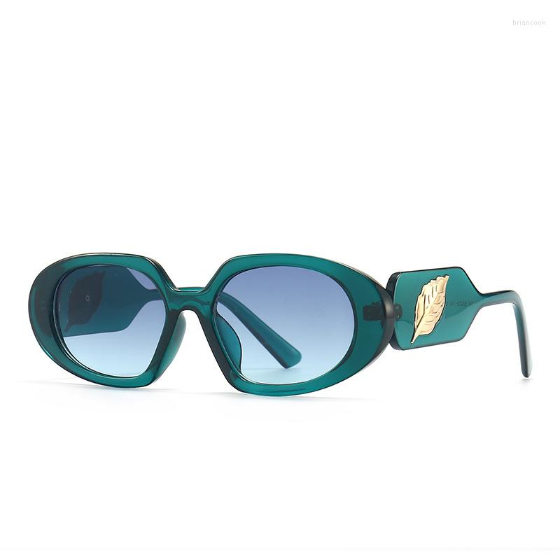 

Sunglasses Oval Cateye Sun Glasses Women Men Gold Leaf Decorative Brand Designer Eyeglasses Luxury Trendy Shades