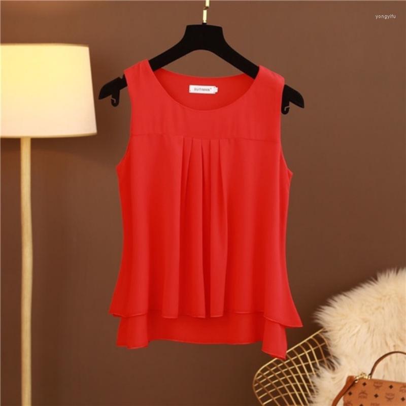 

Women's Blouses Red Fashion Brand 2022 Summer Casual Women's Blouse Loose Plus Size Chiffon Shirt Top Sleeveless -6XL, White
