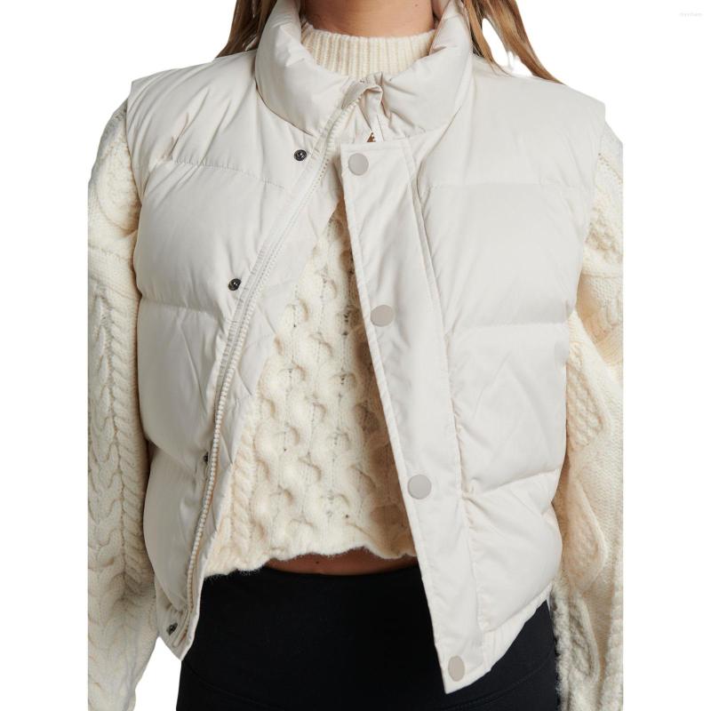 

Women' Vests Women Autumn Winter Crop Waistcoat Solid Color Stand Collar Warm Lightweight Puffer Sleeveless Zipper Vest, Black