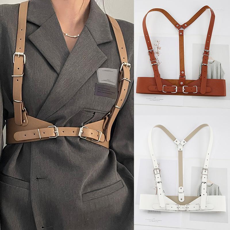 

Belts Punk Gothic Women's Leather Harness Strap Lady Body Bondage Lingerie Cage Sculpting Adjustable Waistband Corset BeltBelts, White