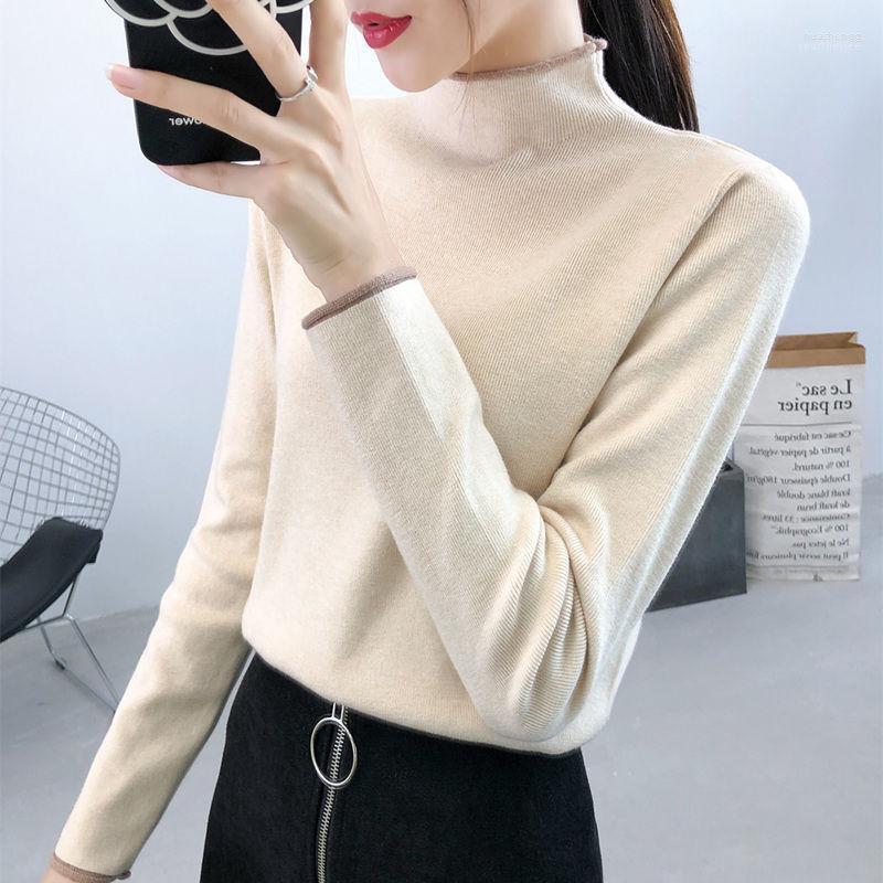 

Women' Sweaters Women' Chic Casual Autumn Winter Basic Sweater Pullover Women Mock Neck Solid Green Knit Slim Female Long Sleeve Tops