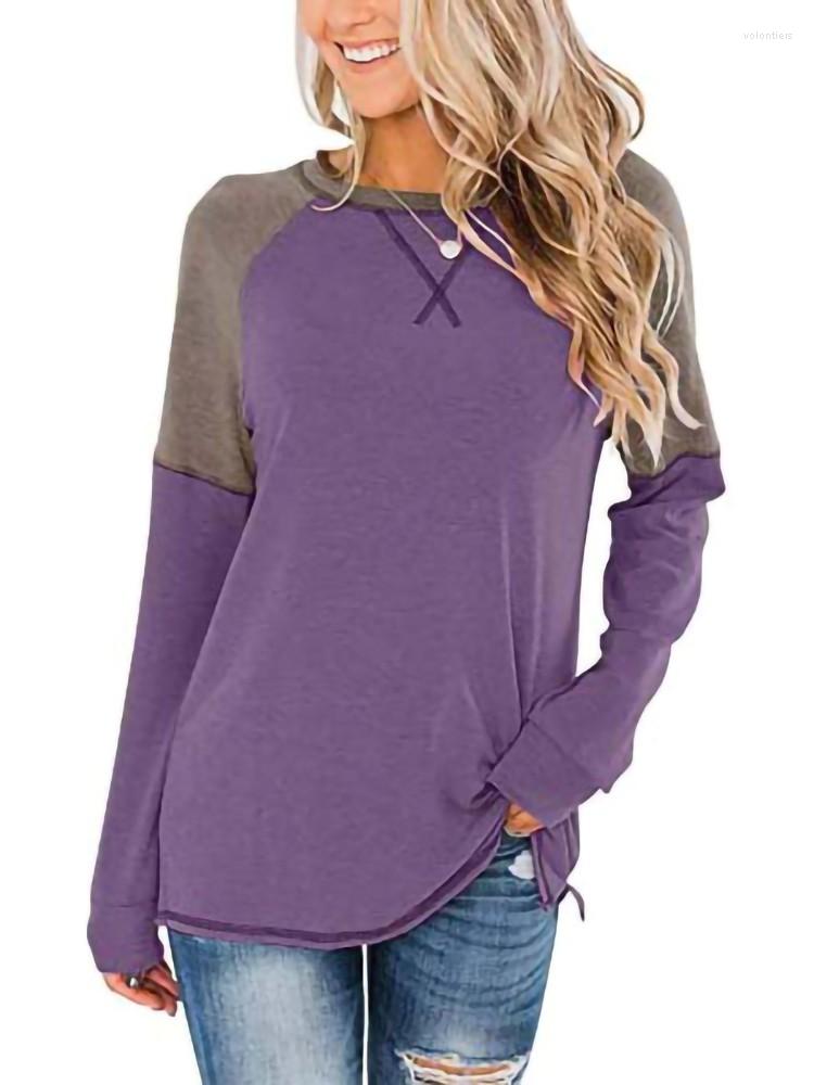 

Women' T Shirts Autumn Vintage Shirt Women Clothes Fashion Patchwork O Neck Long Sleeve Streetwear Tee Female Plus Size Causal Tops, Color-4