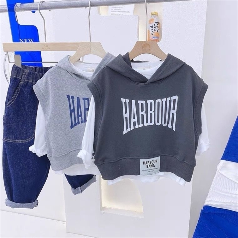 

Pullover 95 Cotton Kids Boy Patchwork Hoodie Sweater Autumn Spring Fashion Clothes 1 6Y Baby Boys Sweatshirt Hooded Top Shirts 221010, Gray