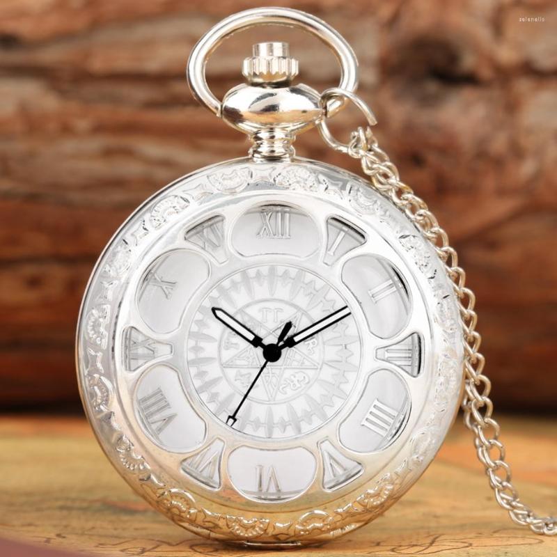

Pocket Watches Luxury Silver Hollow Cover Password Code Design Quartz Watch Necklace Pendant Gift Timepiece With 80cm/30cm Chain, 80cm chain black