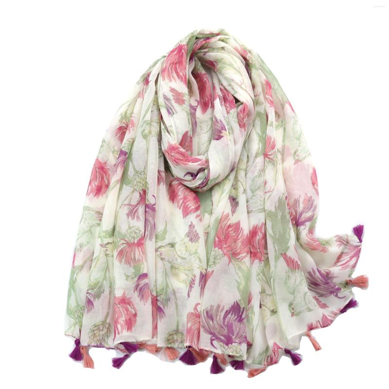

Scarves 2022 Big Flower Print Tassel Scarf Shawls Soft Floral Wrap Hijab