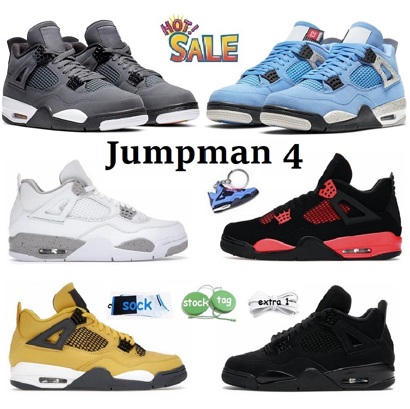

Jumpman 4 Basketball Shoes for Women Men With Box Sneakers University Blue Black Cat White Cement Fire Red Cool Grey Motorsports Comfortable Sport Trainer, 31